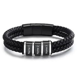 Bracelets Cuir Acier Personnalisé Gravure Prénoms Famille - bracelets personnalisables GoHappy