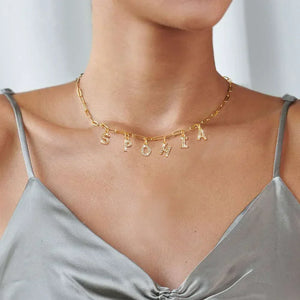 Collier Lettres Personnalisé Acier Doré Strass 1-9 Prénoms - bijou personnalisé GoHappy