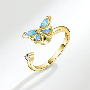 Bagues Spinner Rotatives Fleur Abeille en Cristal Argent Ajustables - bague femme GoHappy