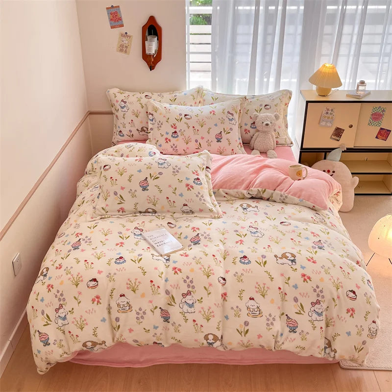 Housse Couette Velours Enfant Motifs Cartoon Douce Chaude 150-220cm