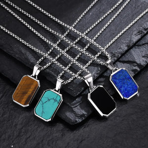 Collier Acier Pierre Naturelle Pendentif Tendance - collier homme GoHappy