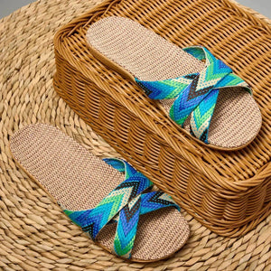 Mules femme lin léger semelle EVA maison été - tongs GoHappy
