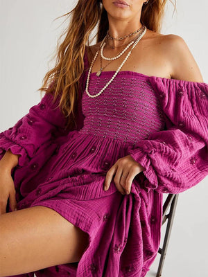 Robe Longue Bohème Trapèze à Volants et Fleurs Brodées - Robe GoHappy