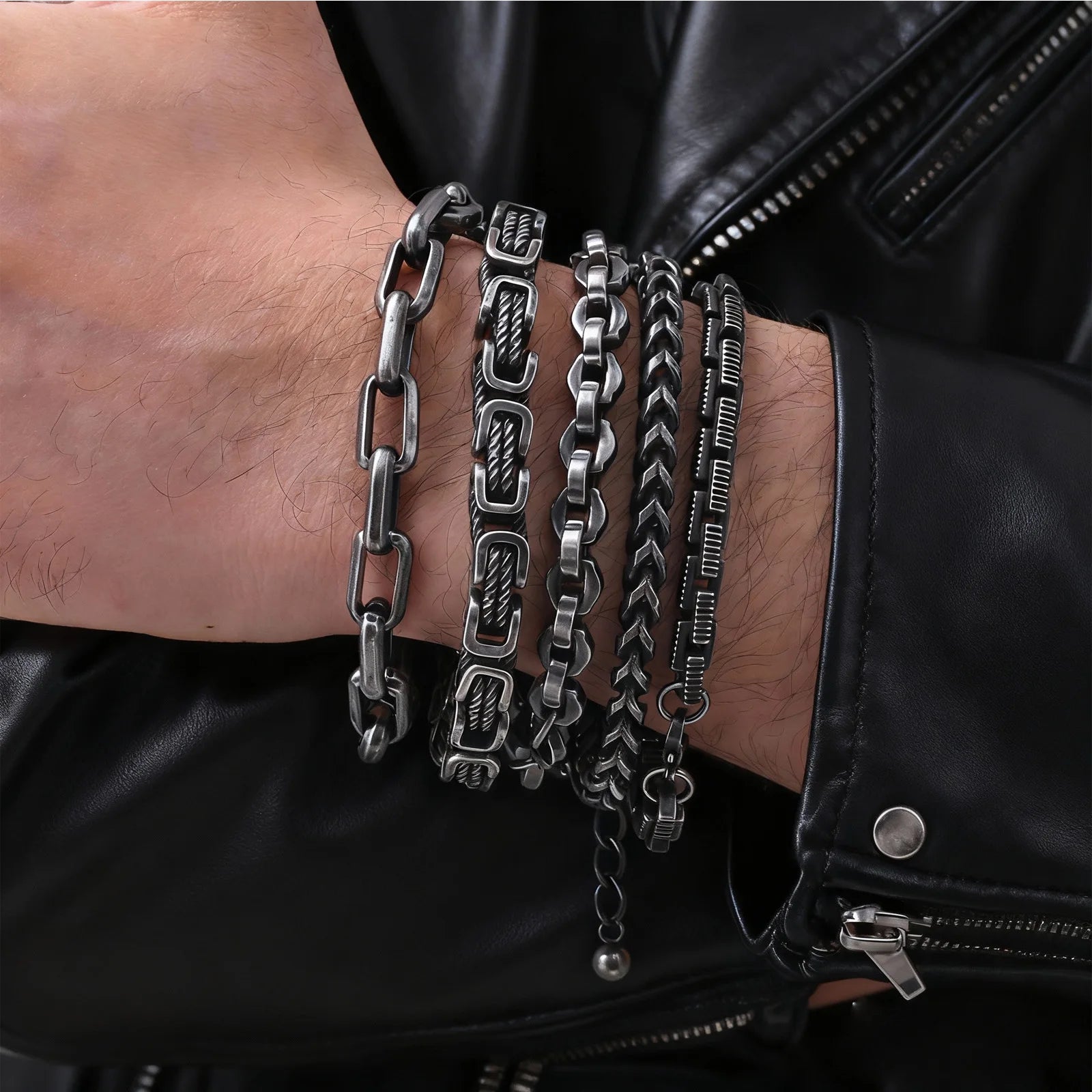 Bracelet Homme Maillons Épais Acier Street Style Gris Argenté Rock