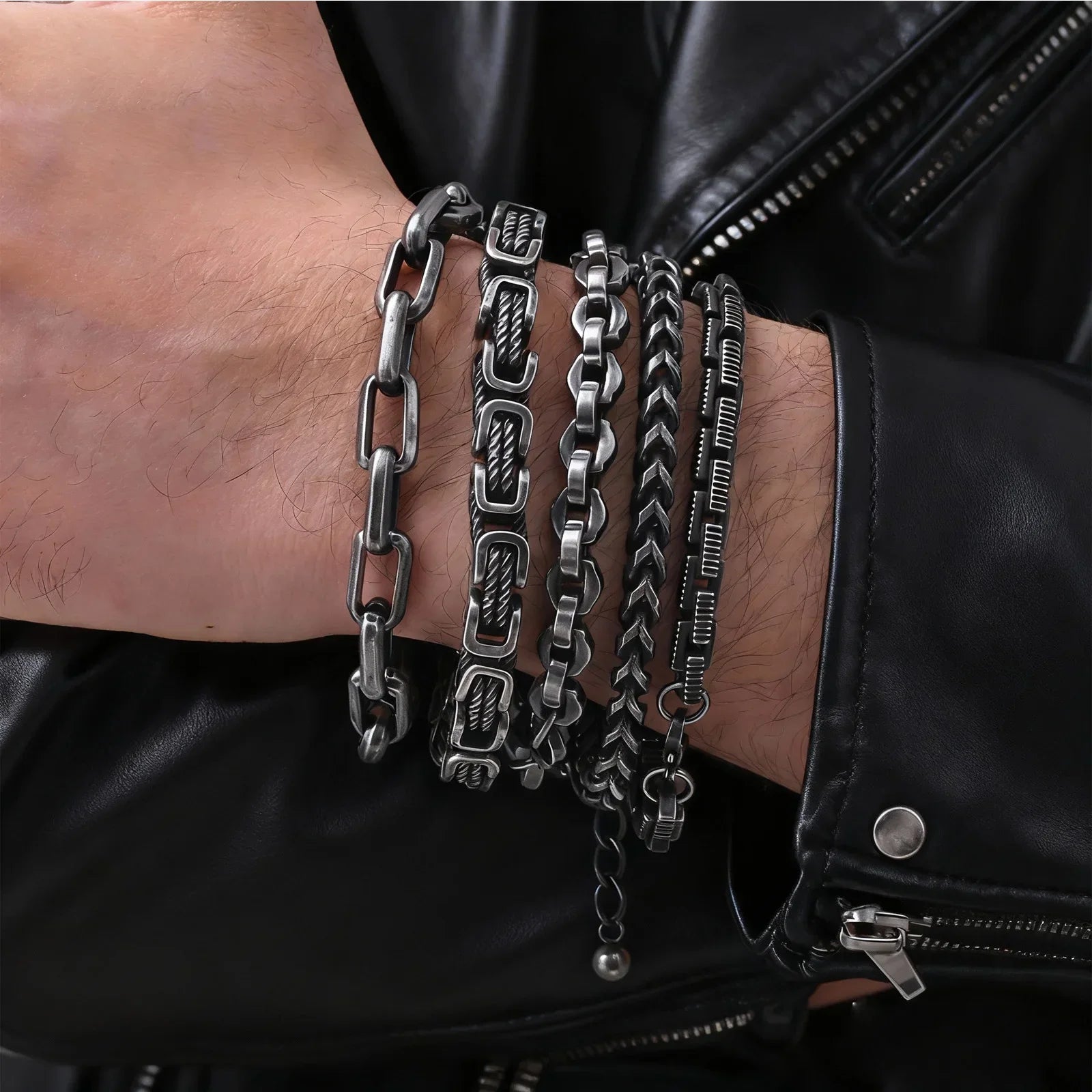 Bracelet Homme Maillons Épais Acier Street Style Gris Argenté Rock