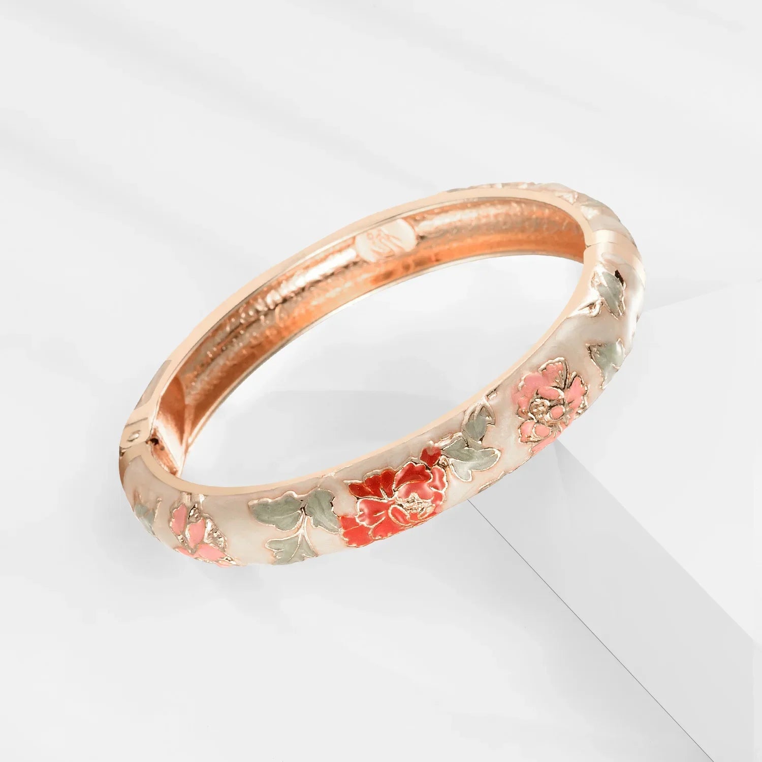 Jaipur Email bracelet jonc floral plaqué or rose - bracelet femme GoHappy