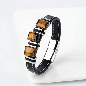 Totem Vital bracelet cuir œil de tigre acier - bracelet homme GoHappy