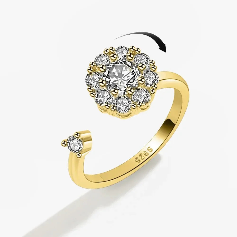 Bagues Spinner Rotatives Fleur Abeille en Cristal Argent Ajustables - bague femme GoHappy