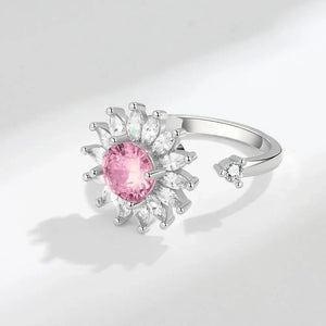 Bagues Spinner Rotatives Fleur Abeille en Cristal Argent Ajustables - bague femme GoHappy