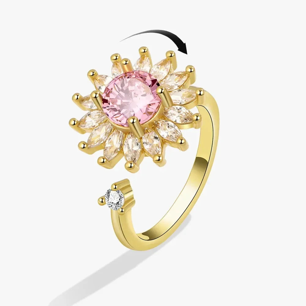 Bagues Spinner Rotatives Fleur Abeille en Cristal Argent Ajustables - bague femme GoHappy