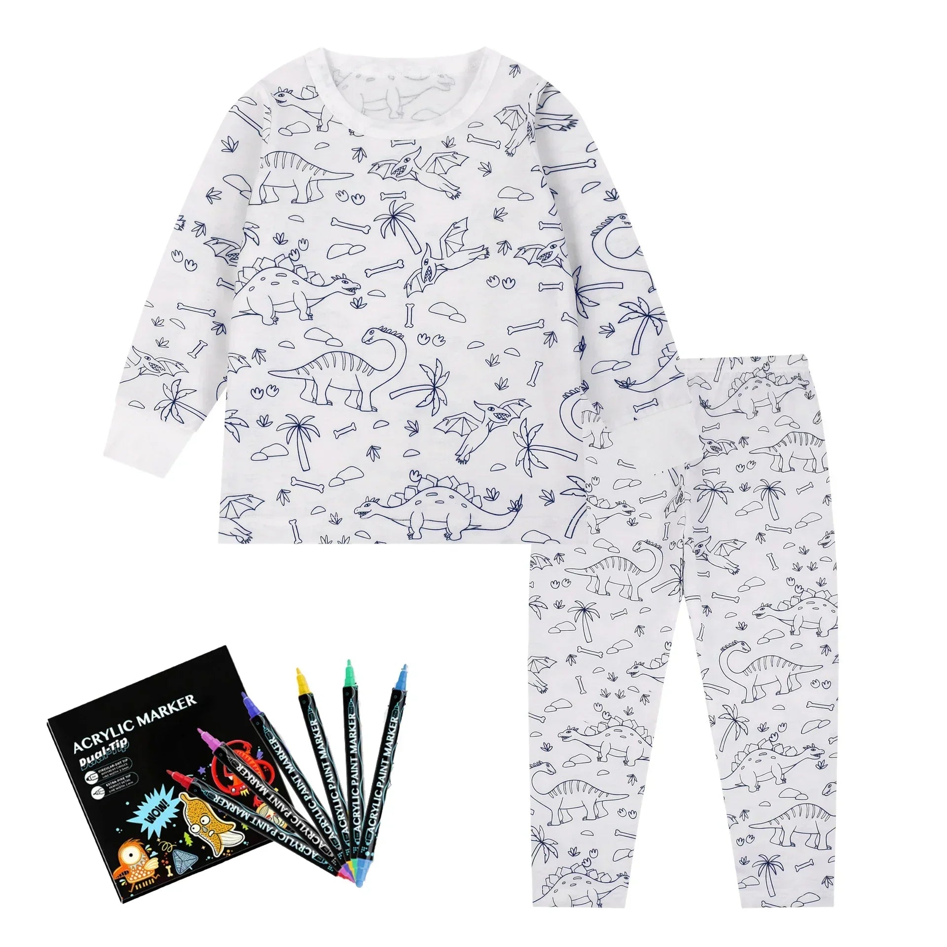 Pyjama Enfant à Colorier Créatif Réutilisable 6 Feutres Inclus - pyjamas coloriage GoHappy