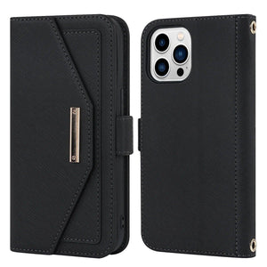 Étui Portefeuille Bandoulière Magnétique Cuir avec Miroir pour iPhone - coque pour smartphone GoHappy