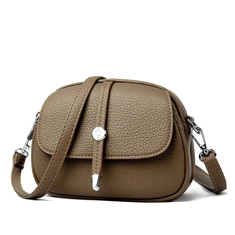 Sac Bandoulière Rétro Cuir Souple Femme - Petit Sac Rond Vintage 3 Compartiments