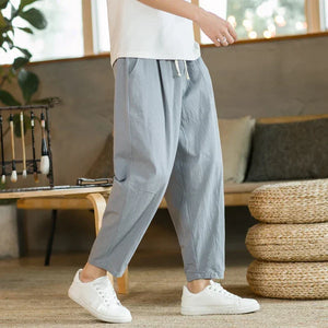 pantalon large homme coton gris taille élastique pantalon fluide décontracté GoHappy France