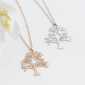 Collier Arbre de Vie Personnalisé Prénoms Gravés Famille Acier - collier personnalisé GoHappy