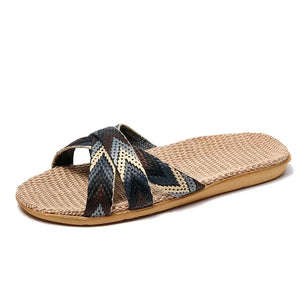 Mules femme lin léger semelle EVA maison été - tongs GoHappy