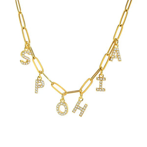 Collier Lettres Personnalisé Acier Doré Strass 1-9 Prénoms - bijou personnalisé GoHappy