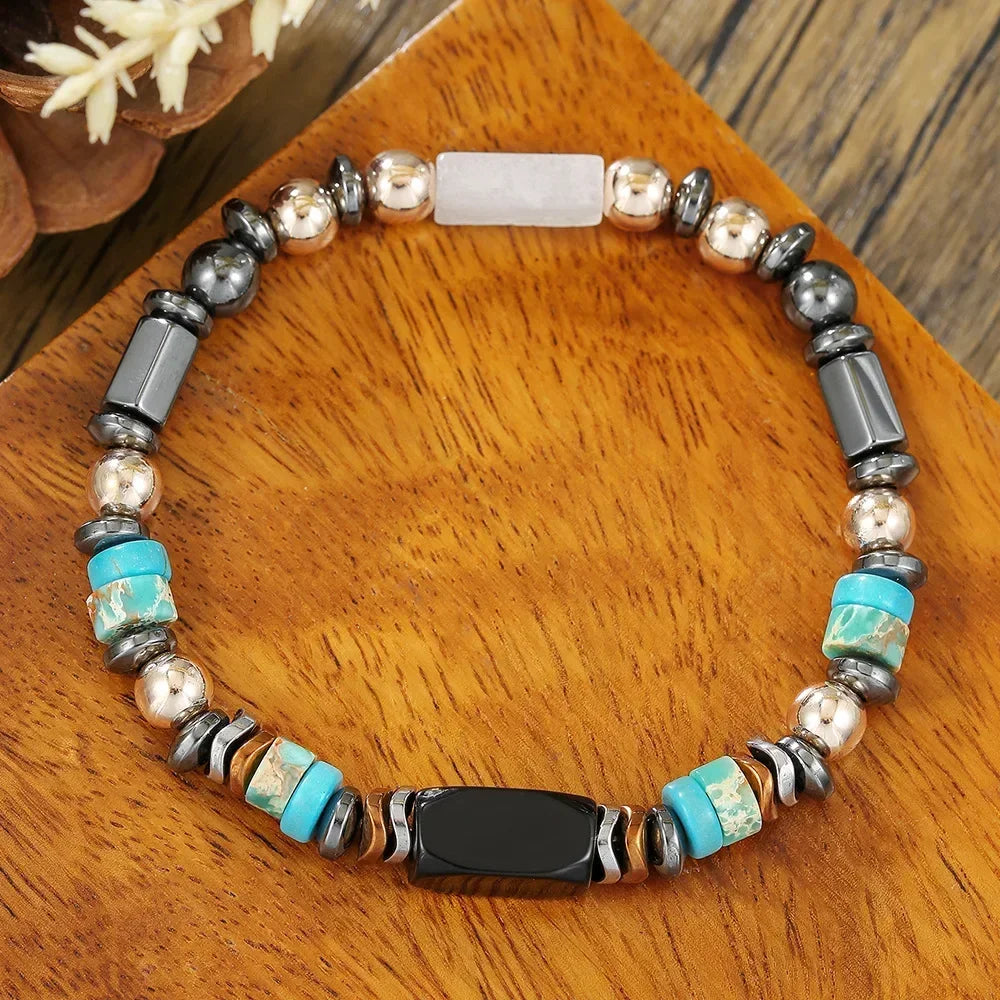 bracelet perles homme turquoise onyx hématite bijou tendance style ethnique GoHappy.fr
