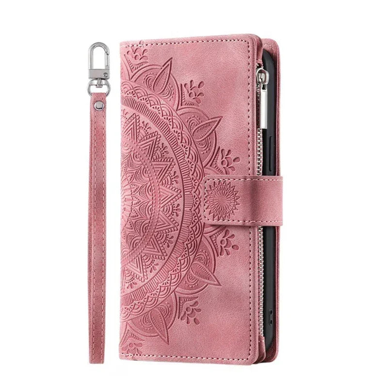 Protection iPhone Mandala Zip Portefeuille Cuir Gaufré Porte-Cartes - Coques pour téléphones portables GoHappy