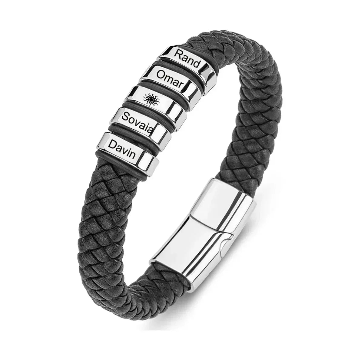 Bracelet Cuir Homme Personnalisé Gravure Prénoms Acier Tressé