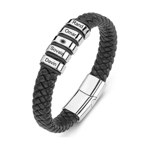 Bracelet Cuir Homme Personnalisé Gravure Prénoms Acier Tressé - bijou personnalisé GoHappy