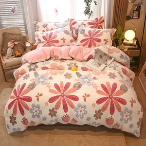 Housse Couette Flanelle Florale Hiver Douce Chaude 150-220cm - linge de lit GoHappy