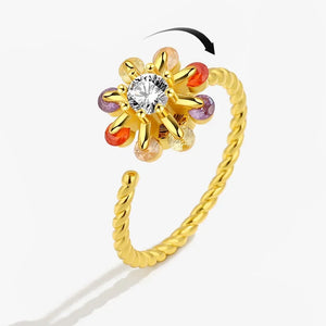 Bagues Spinner Rotatives Fleur Abeille en Cristal Argent Ajustables - bague femme GoHappy