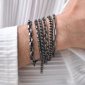 Bracelet Homme Maillons Épais Acier Street Style Gris Argenté Rock - bracelets métal homme GoHappy