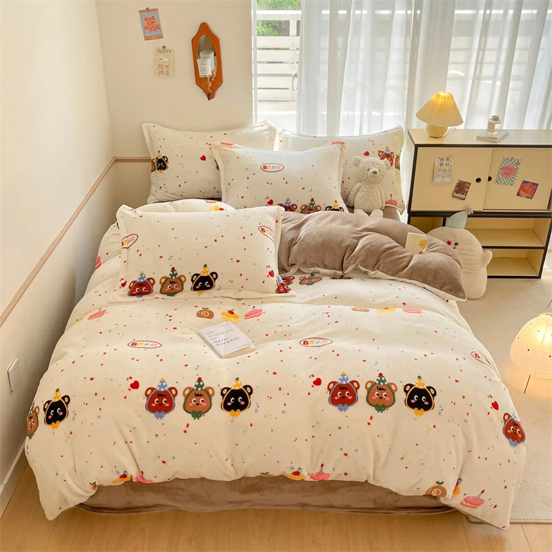 Housse Couette Velours Enfant Motifs Cartoon Douce Chaude 150-220cm