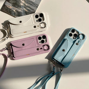 Coque Bandoulière iPhone en Cuir PU avec Porte-cartes et Sangle - coque pour smartphone GoHappy