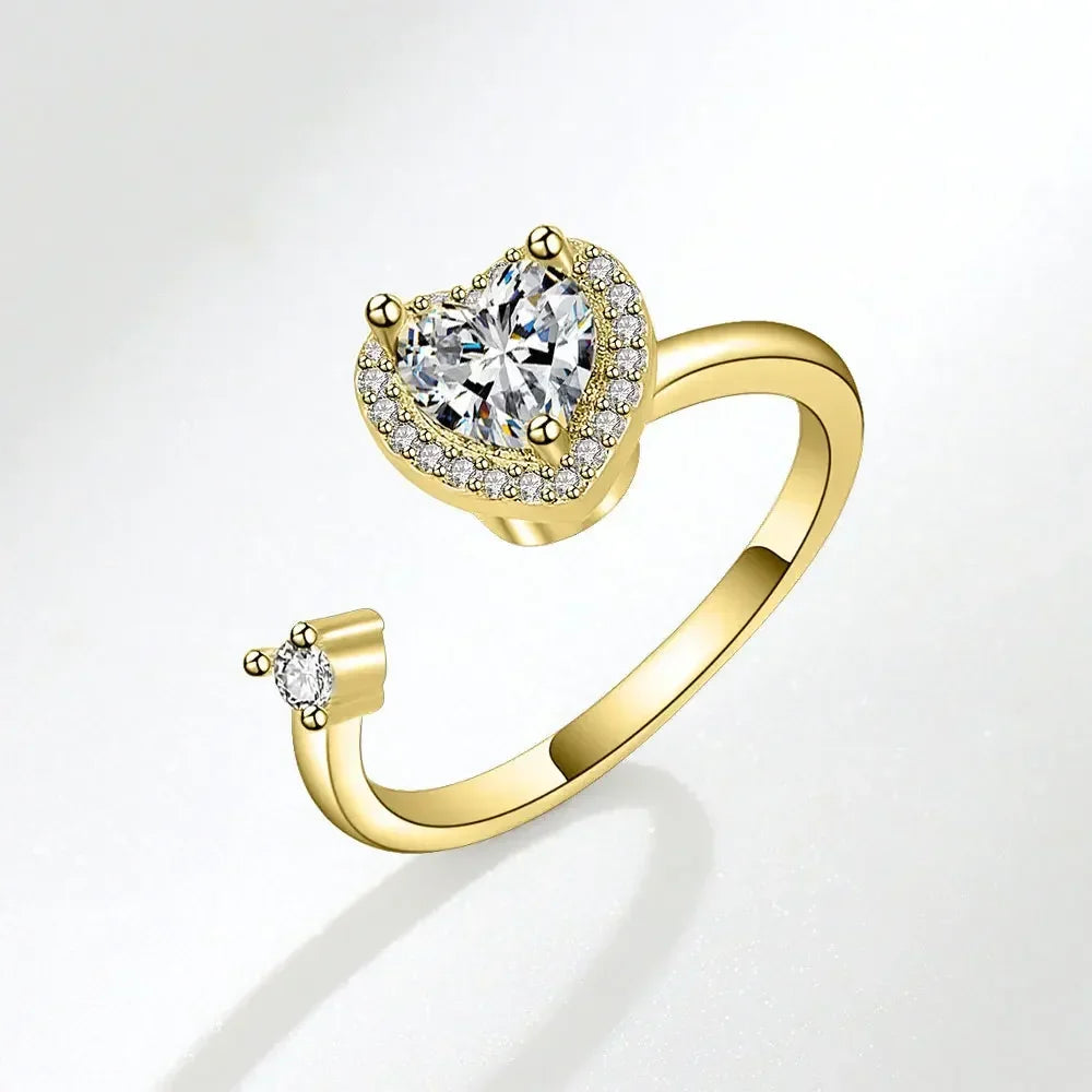 Bagues Spinner Rotatives Fleur Abeille en Cristal Argent Ajustables - bague femme GoHappy