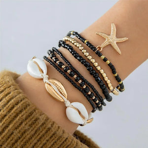 Set Bracelets Coquillage Perles Riz Étoile Mer Bohème Fait Main - Bracelets GoHappy