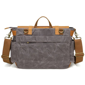 sac messager vintage gris et cuir beige style voyage GoHappy.fr