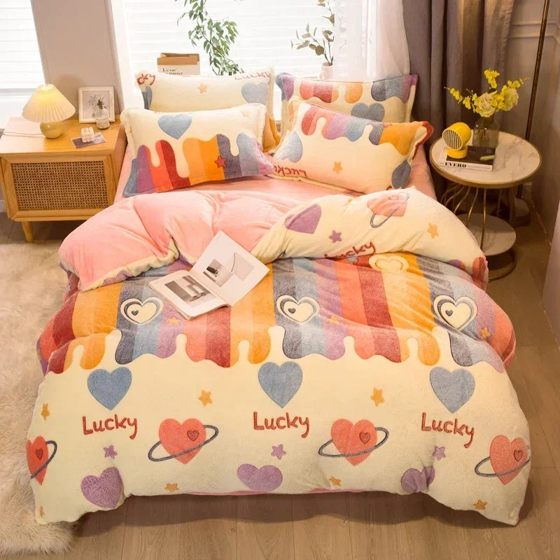 Housse Couette Flanelle Florale Hiver Douce Chaude 150-220cm - linge de lit GoHappy