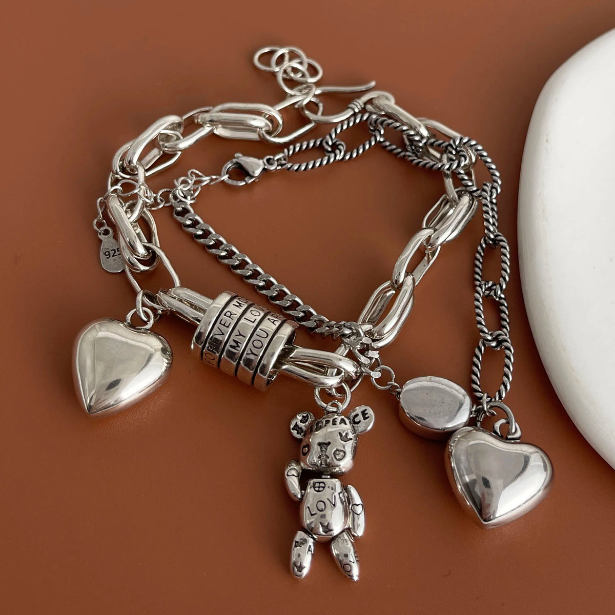 Sweet Links bracelets argent 925 Cœur Ourson et Cœur Médaillon à breloques GoHappy France
