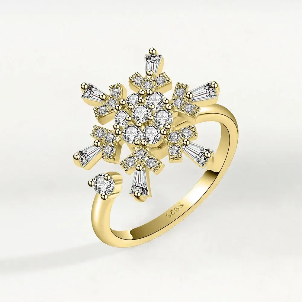 Bagues Spinner Rotatives Fleur Abeille en Cristal Argent Ajustables - bague femme GoHappy