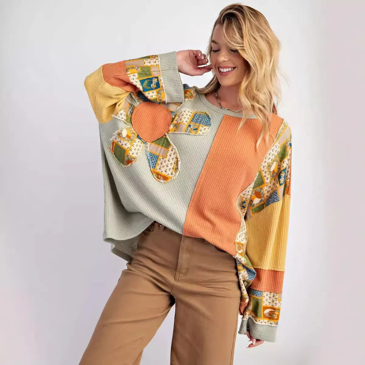 Santa Fe Patchwork sweat gaufré bohème relax