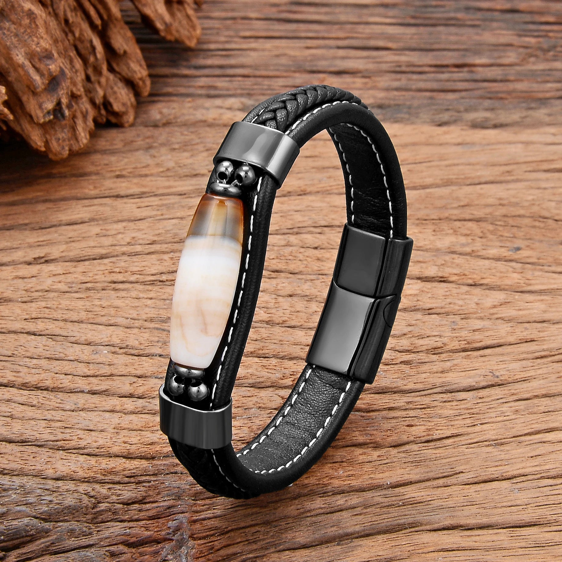 Kyoto Spirit bracelet cuir agate naturelle goutte d’eau