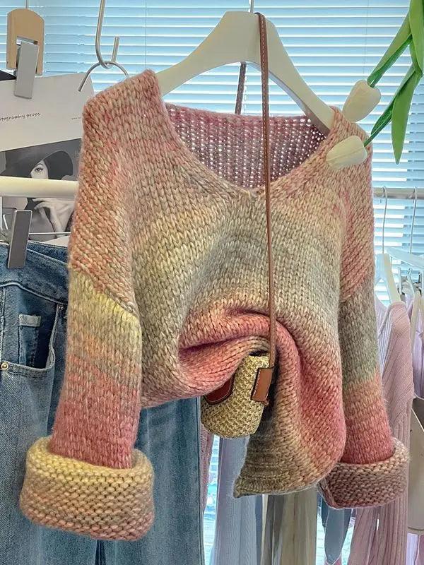 Pull Tricoté Dégradé à Manches Longues pour Femme