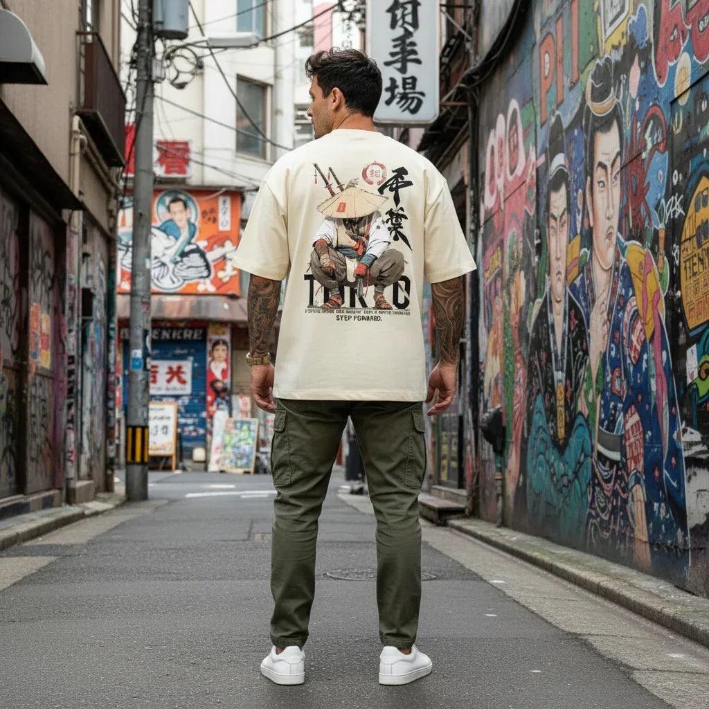 t-shirt homme imprimé samouraï japonais streetwear tendance GoHappy.fr