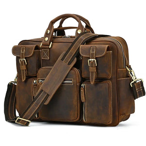 sac de voyage en cuir marron vintage sacoche homme de luxe business GoHappy.fr