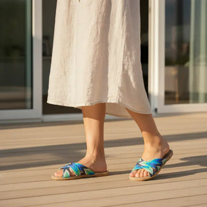 Mules femme lin léger semelle EVA maison été - tongs GoHappy