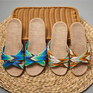 Mules femme lin léger semelle EVA maison été - tongs GoHappy