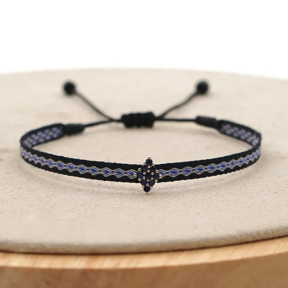 Bracelet Amitié Femme Coton Fin - Charm Cœur Strass Ajustable - bracelets femme cordon GoHappy