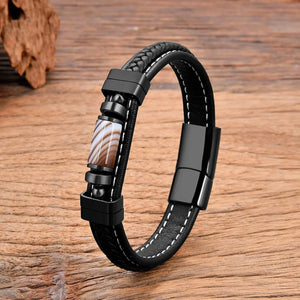 Bracelet Cuir Style et Bien-être en Pierres Naturelles pour Homme - bracelet en pierres naturelles GoHappy
