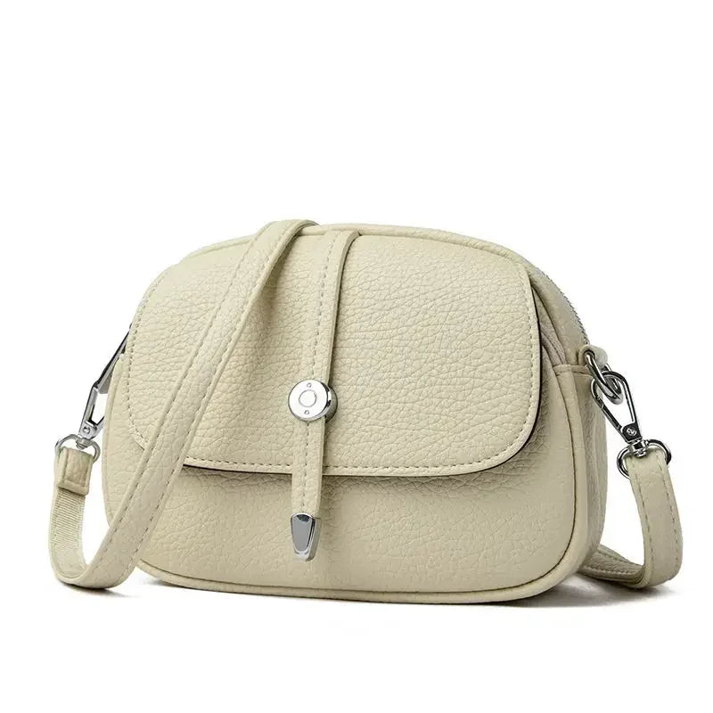 Sac Bandoulière Rétro Cuir Souple Femme - Petit Sac Rond Vintage 3 Compartiments - Sac à main GoHappy
