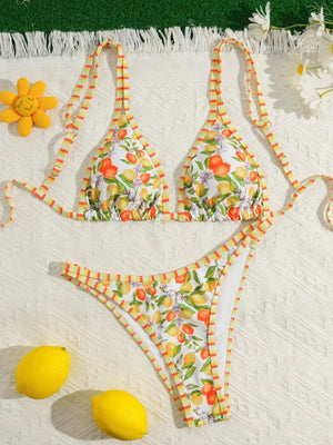 Bikini Fruity Love Triangle Double Bretelles String Imprimé Femme - maillot de bain bikini GoHappy