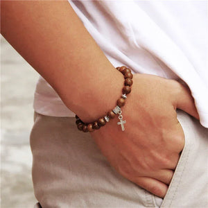 Bracelet Perles Croix Argent Pierre Naturelle Vertus Spirituel - Bracelets GoHappy