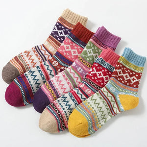 Paires Chaussettes Femme Chaudes Confort Rétro Ethnique Hiver par 5pcs - chaussettes d'hiver GoHappy