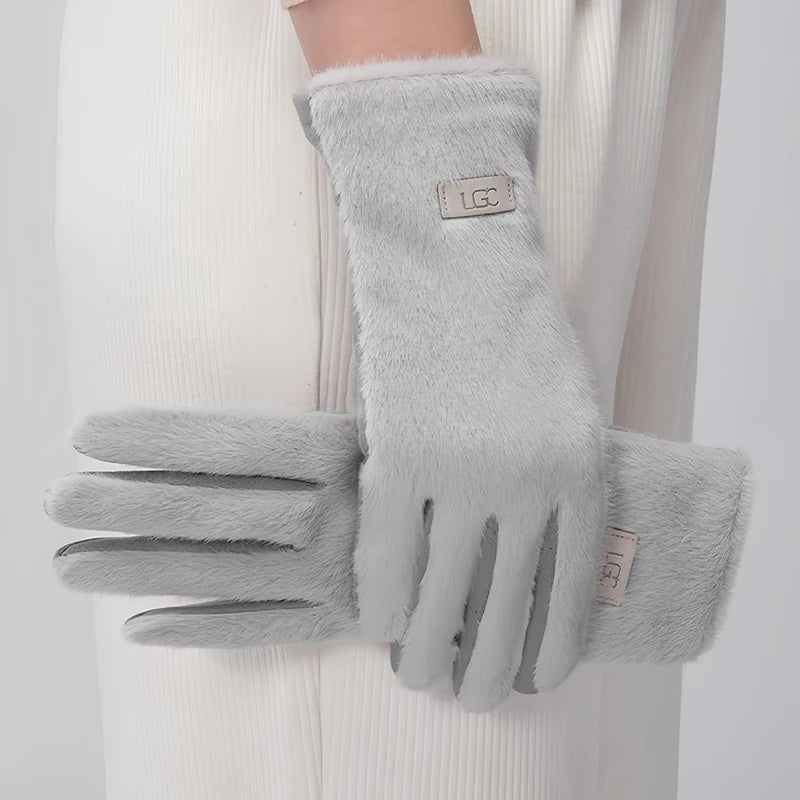 Gants Femme Daim Imitation Vison Tactiles Doux Chauds Élégants